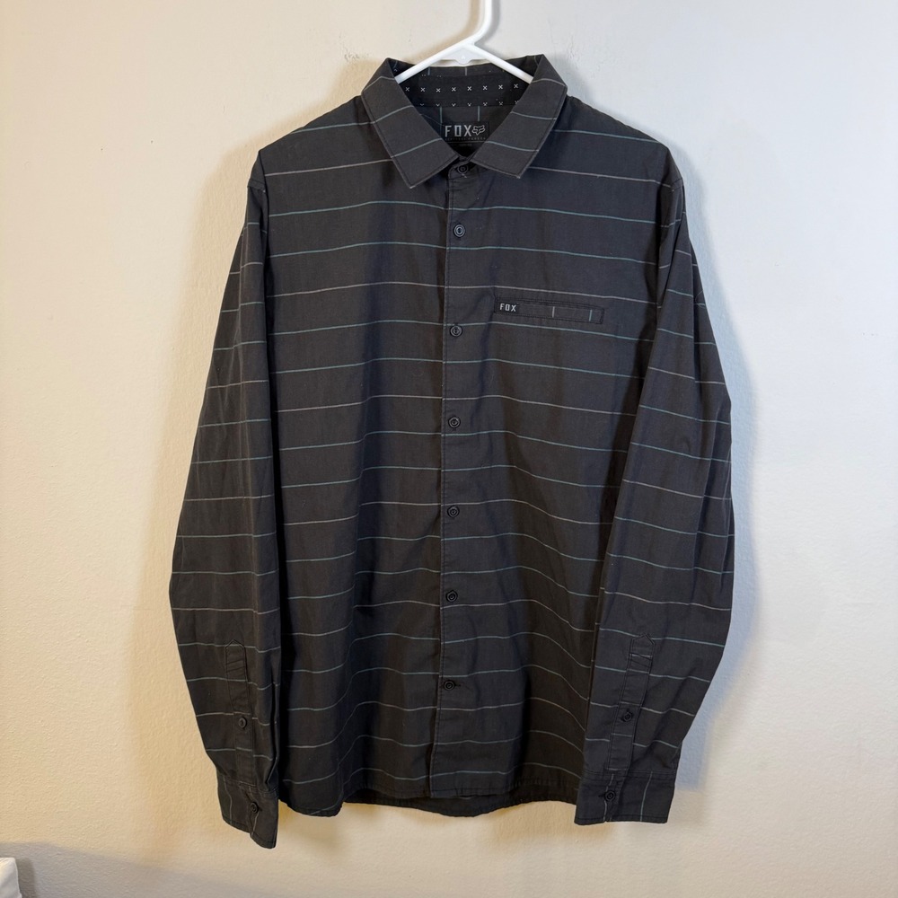 Fox Racing Heritage Forged Mens Large‎ Charcoal Teal Striped Button Down Shirt